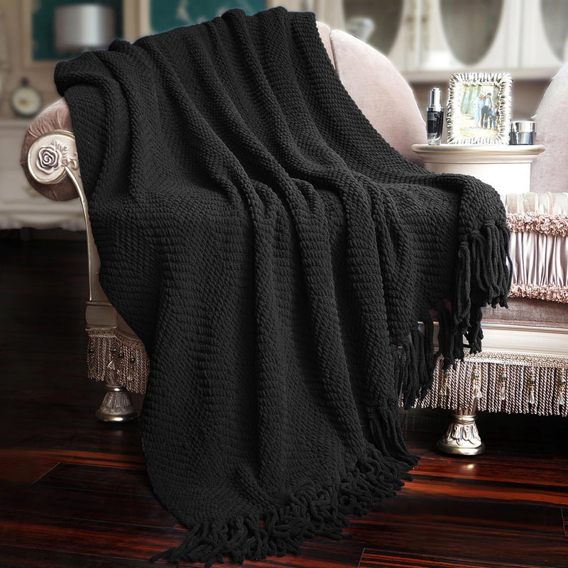 Home Soft Things Black Throw Blanket Knitted Tweed Throw 50'' x 60'', Raven, Super Soft Cozy Warm Comfortable Breathable Throw for Living Room Chair Couch Bed Sofa Bedroom Home DÃ©cor - Image 2